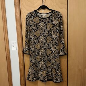 MICHAEL Michael Kors Black and Gold Paisley Long Sleeve Dress